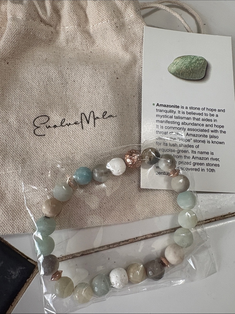Amazonite Beaded Stretch Bracelet in Soft Green & Neutral